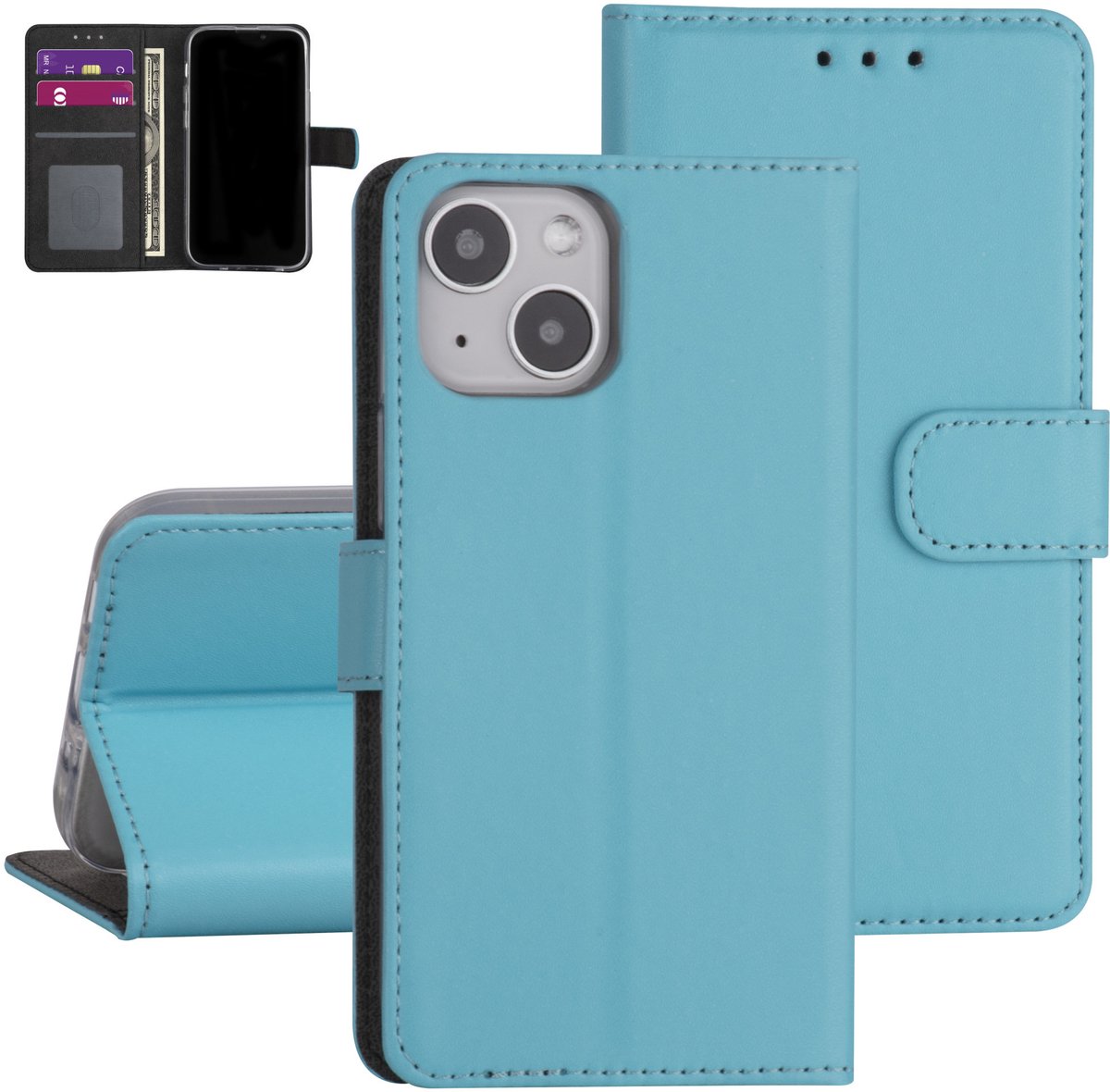 LichtBlauw hoesje voor iPhone 13 Mini - Booktype - Pasjeshouder - Magneetsluiting