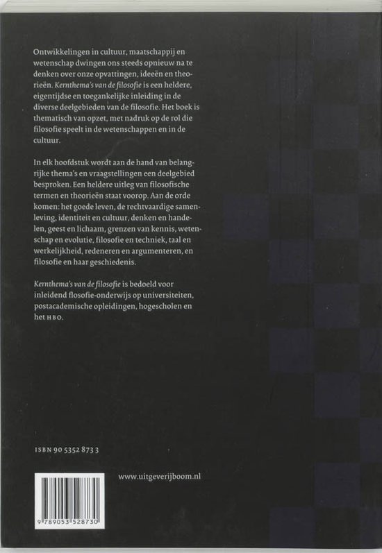 Achterkant van het boek 'Kernthema's van de filosofie' met ISBN.