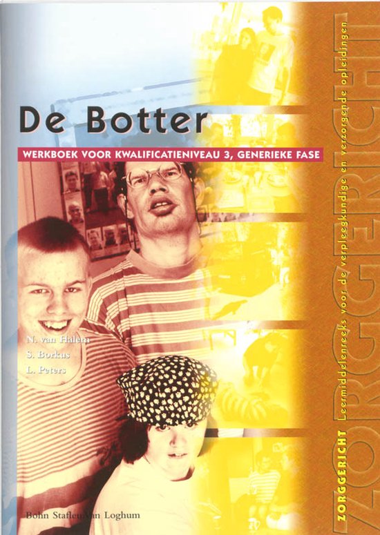 Boekcover 'De Botter' met drie mannen op de voorgrond. Mannen dragen gestreepte kleding.