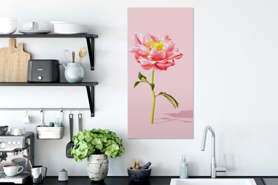 Tableau Toile Pivoine rose sur fond rose - 40x80 cm - Décoration murale