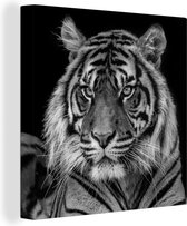 Peinture sur toile Profil animal Tigre de Sumatra en noir et blanc - 50x50 cm - Art Décoration murale