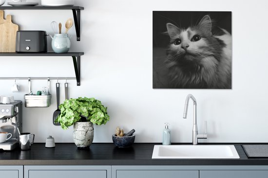 Tableau sur toile Profil animal chat en noir et blanc - 50x50 cm - Décoration murale
