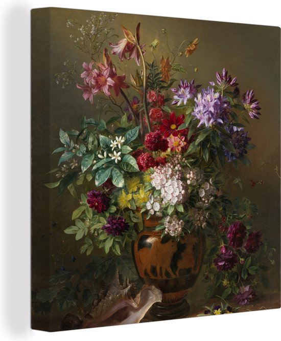 Canvas Schilderij Stilleven met bloemen in een Griekse vaas: Allegorie op de lente - Schilderij van G.J.J Van Os - Wanddecoratie
