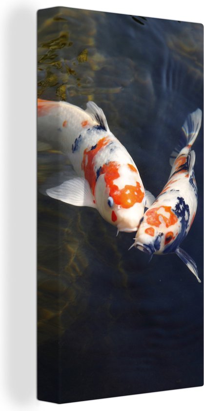 Canvas schilderij 80x160 cm - Wanddecoratie Twee koi karpers in het water - Muurdecoratie woonkamer - Slaapkamer decoratie - Kamer accessoires - Schilderijen op canvas