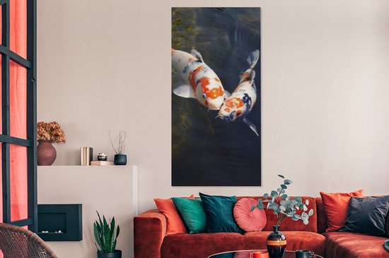 Canvas schilderij 80x160 cm - Wanddecoratie Twee koi karpers in het water - Muurdecoratie woonkamer - Slaapkamer decoratie - Kamer accessoires - Schilderijen op canvas