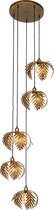 QAZQA botanica - Landelijke Hanglamp voor boven de eettafel | in eetkamer - 5 lichts - Ø 70 cm - Goud/messing - Woonkamer | Slaapkamer | Keuken