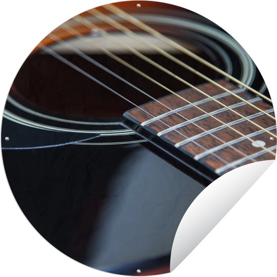 Tuincirkel Mooie zwart met bruine akoestische gitaar - 120x120 cm - Ronde Tuinposter - Buiten XXL / Groot formaat!