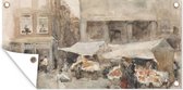 Tuinposter Markt met bloemenstalletjes - Schilderij van George Hendrik Breitner - 80x40 cm - Wanddecoratie Buiten - Tuinposter - Tuindoek - Schuttingposter - Tuinschilderij