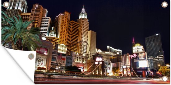 Tuinposter Strip - Las Vegas - Straat - 60x30 cm - Tuindoek - Buitenposter