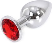 Butt plug aluminium met rood kristal - large