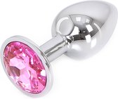 Butt plug aluminium met roze kristal - small