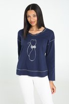 Cassis - Female - T-shirt katten van lovertjes  - Blauw