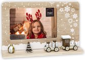HAES DECO - Fotolijst Kerst met kerstboom en Poolexpress voor Foto 10 x 15 - Kerstdecoratie voor Binnen van Hout Bruin - Formaat 23,5 x 15 cm - Xmas - HLS6446