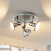 Lindby - LED plafondlamp - 3 lichts - ijzer, glas - H: 13.3 cm - GU10 - nikkel - Inclusief lichtbronnen