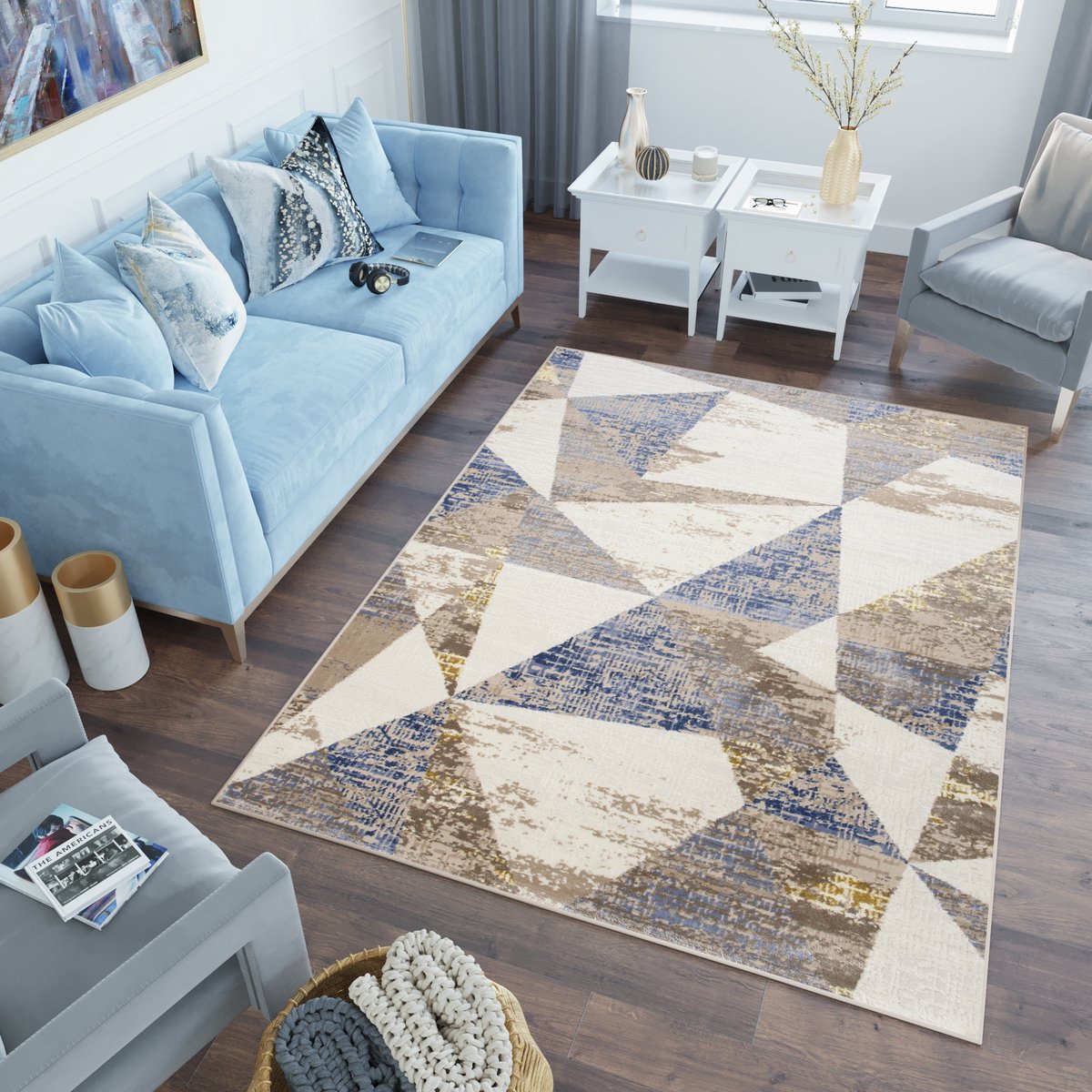 Tapiso Asthane Vloerkleed Bruin Beige Woonkamer Slaapkamer Tapijt Maat - 160x220 Beige Donkerblauw2