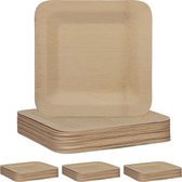 Relaxdays 100x bamboe bordjes - set - wegwerpbordjes - bordjes vierkant - wegwerpservies
