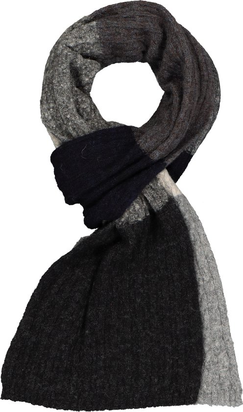 Profuomo heren sjaal - gebreid wolmengsel - grijs - blauw en bruin gestreept - Maat: One size
