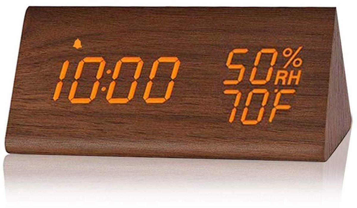 Dailygoods - Dailygoody - Digitale Wekker - Houten Wekker met LED-tijdweergave - Lichtbruin - Temperatuur en Vochtigheid - 3 Alarminstellingen - Geschikt voor Slaa...