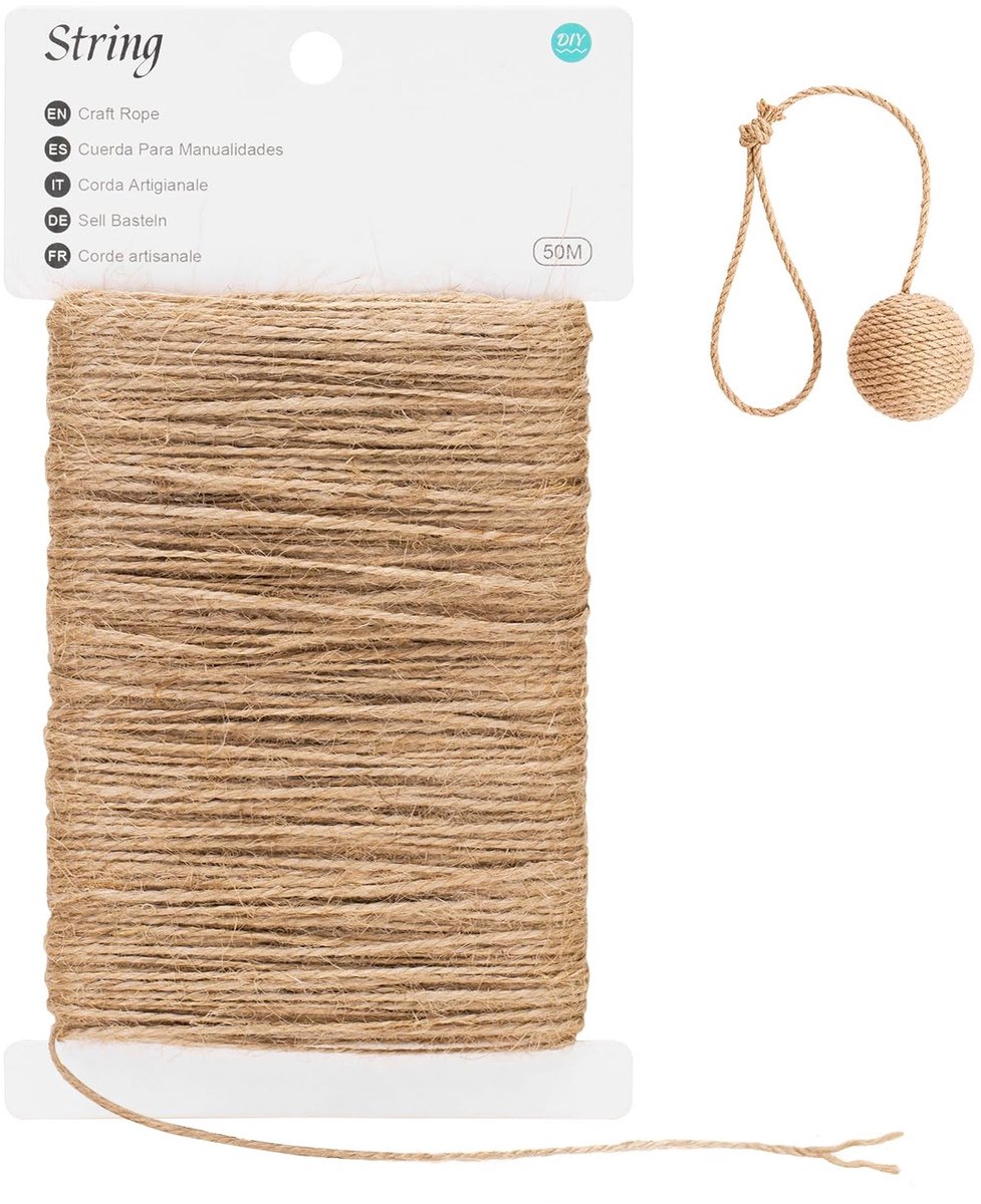 Dailygoods - Dailygoody - Jute Koord - Bruin - 50 Meter Knutseltouw - Tuinieren - 2 mm Jutesnoer - Geschikt voor DIY Kunstnijverheid - Natuurlijk Materiaal