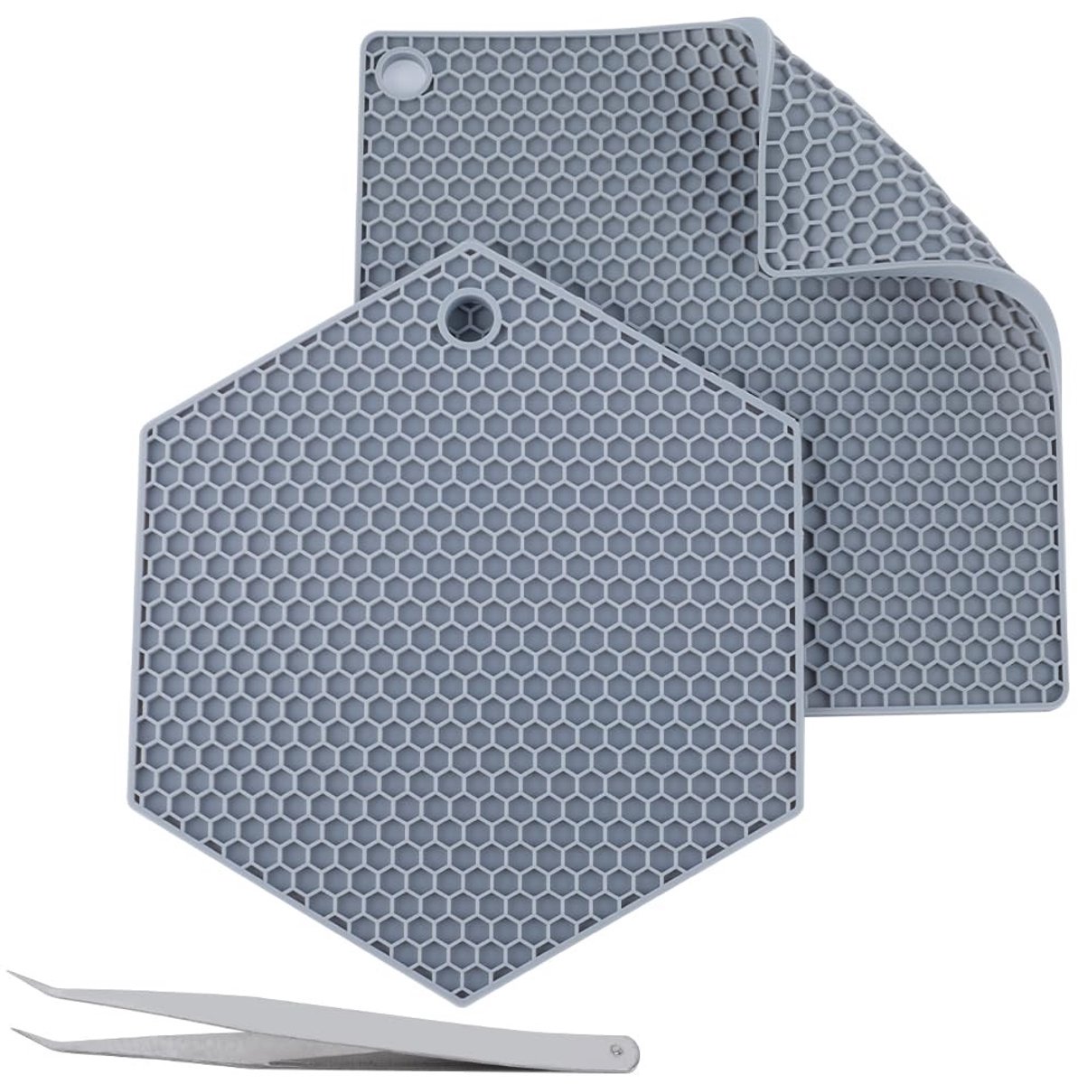 Dailygoods - Dailygoody - Siliconen Doming Mat - Hittebestendige Keuken Tool - Vierkant & Zeshoek - Ambachten - Hars Collector Mat - Inclusief Pincet - Handig voor