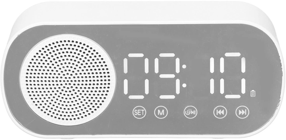 Dailygoods - Dailygoody - Elektrische Wekker - Bluetooth luidspreker - Modern design - Wit - FM-radio - Draadloos muziek luisteren - Geschikt voor slaapkamer - Spi