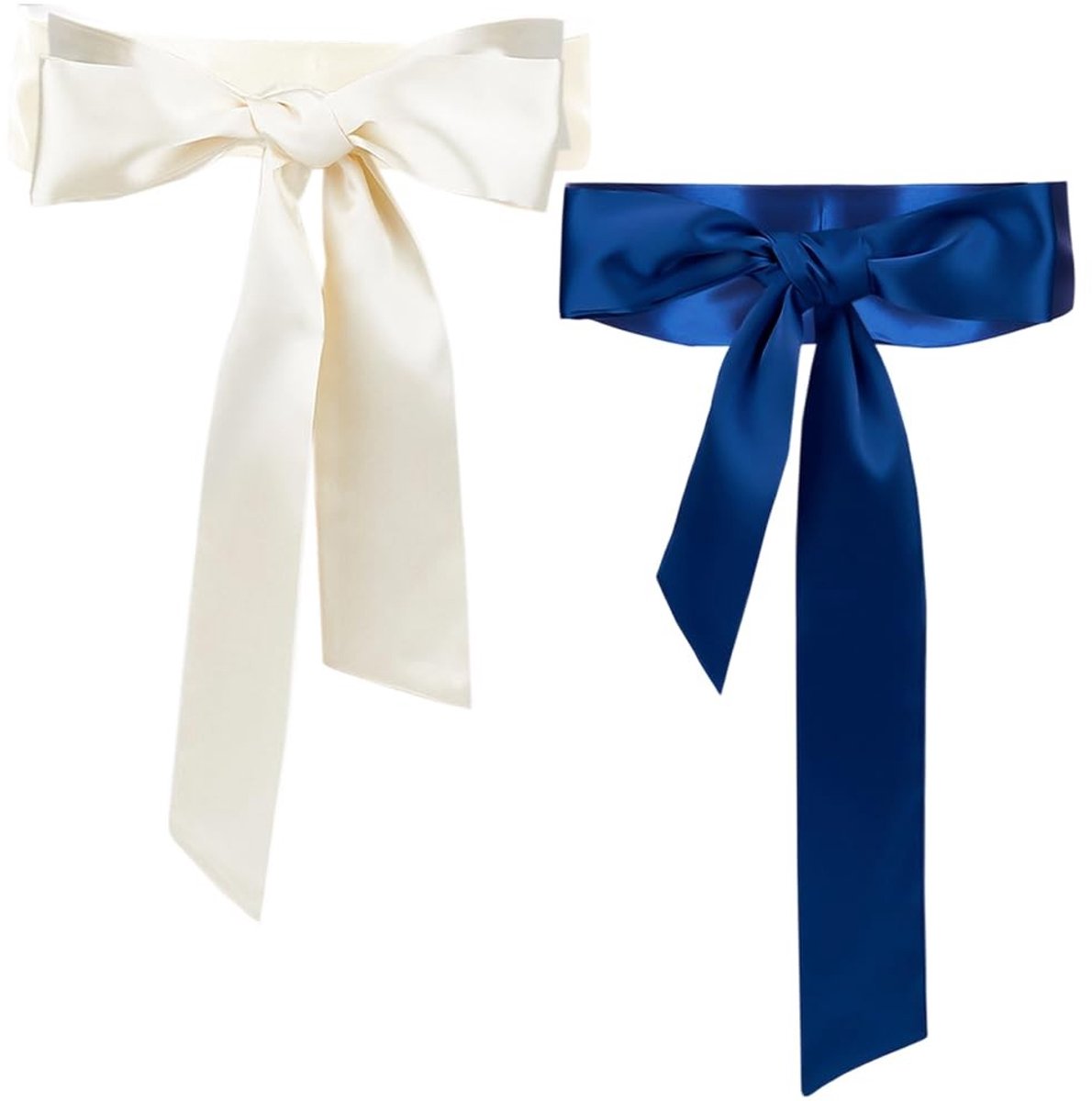Dailygoody - Satijnen Doek Sjerp Riem - Vrouwen Bruidsaccessoire - Wit Blauw - Jurk Taille Riem - Perfect voor Bruiloft en Prom Party - 5 cm Breed