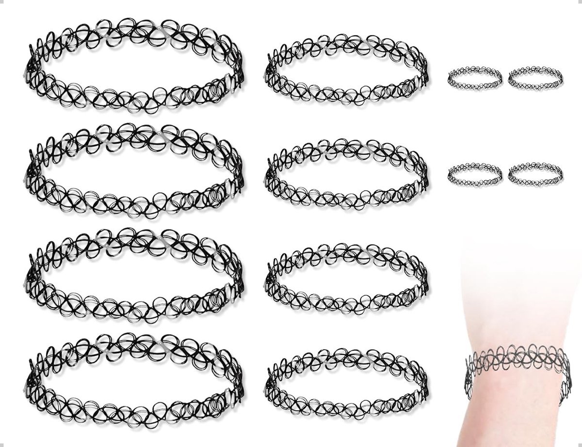 Dailygoody - Halskettingen - Vintage halsketting - Elastisch en verstelbaar - Zwart - Punk-tattoo-stijl - Accessoires voor meisjes en vrouwen - S