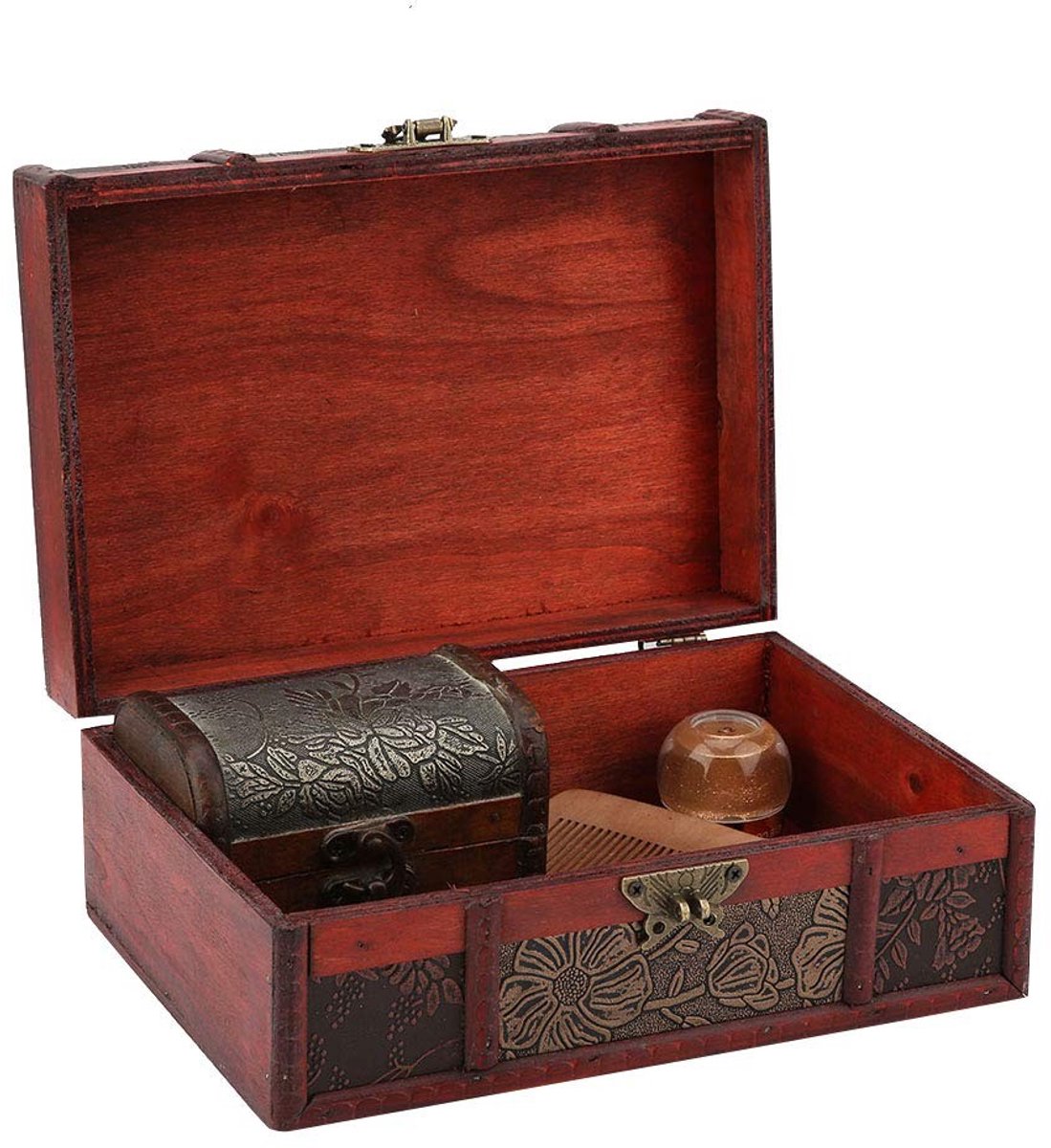 Dailygoods - Dailygoody - Vintage Houten Opbergdoos - Sieraden Organizer - Retro Decoratief - Lotus met slot - Compact en licht - Geschikt voor Sieraden en Documente