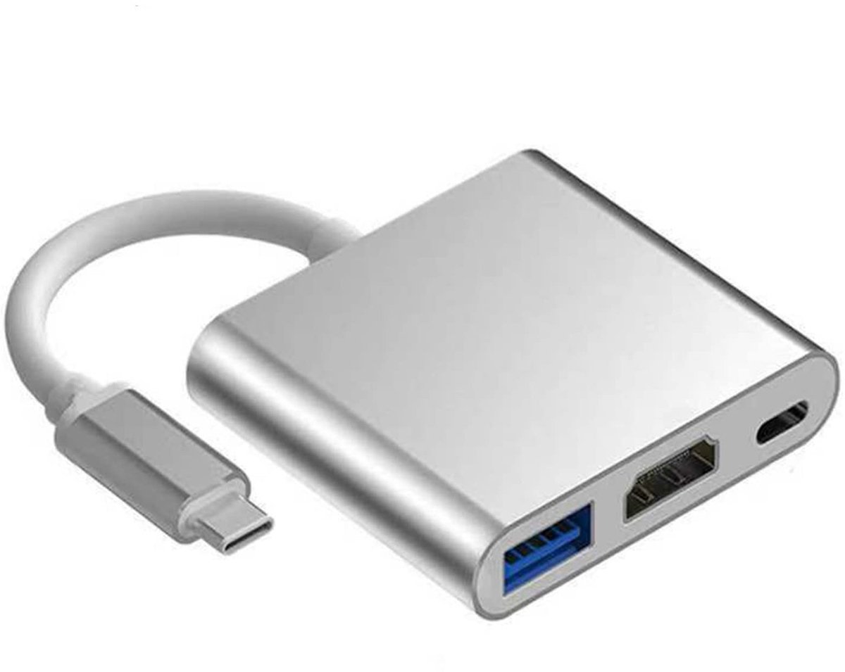 Dailygoods - Dailygoody - 3-in-1 USB C-dockingstation - USB Hub - HDMI-poort - Zilver - PD-oplaadpoort - Geschikt voor laptop en computer - Type C naar USB-hub