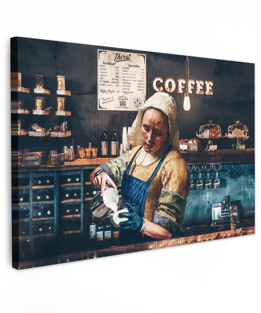 Dailygoods - Dailygoody - Canvas Schilderij - Melkmeisje - Kunst voor Woonkamer - 120x80 cm - Unieke Wanddecoratie - Geschikt voor Slaapkamer en Huiskamer