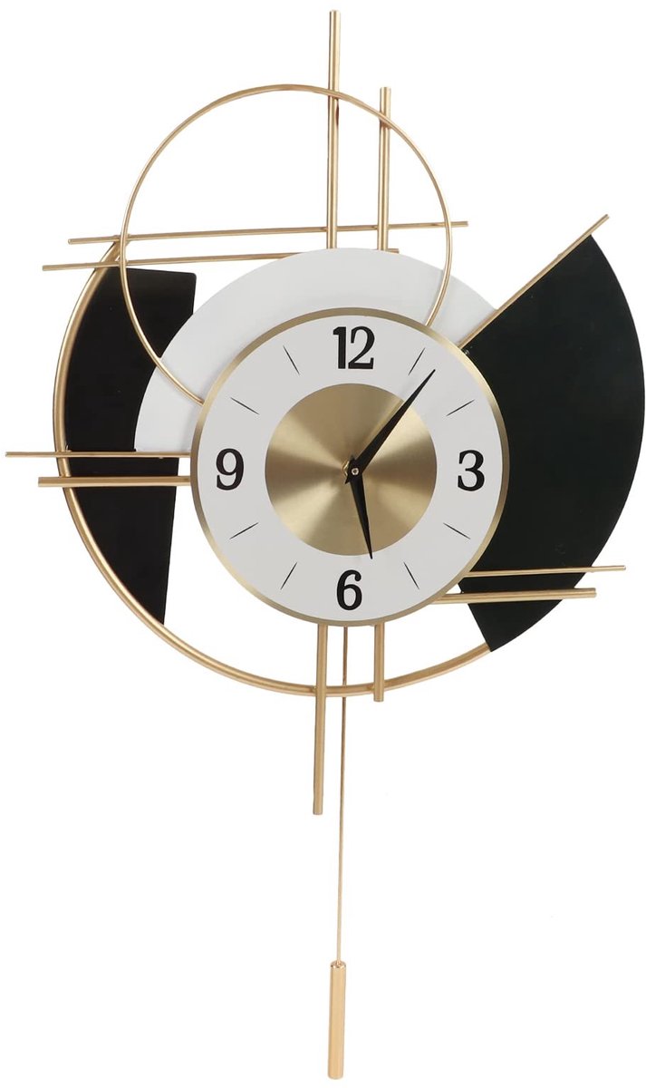 Dailygoods - Dailygoody - Decoratieve Wandklok - Moderne Wandklok met Slinger - Zwart - Grote Wandklok voor Thuis - Ideale Decoratie voor Woonkamer en Slaapkamer