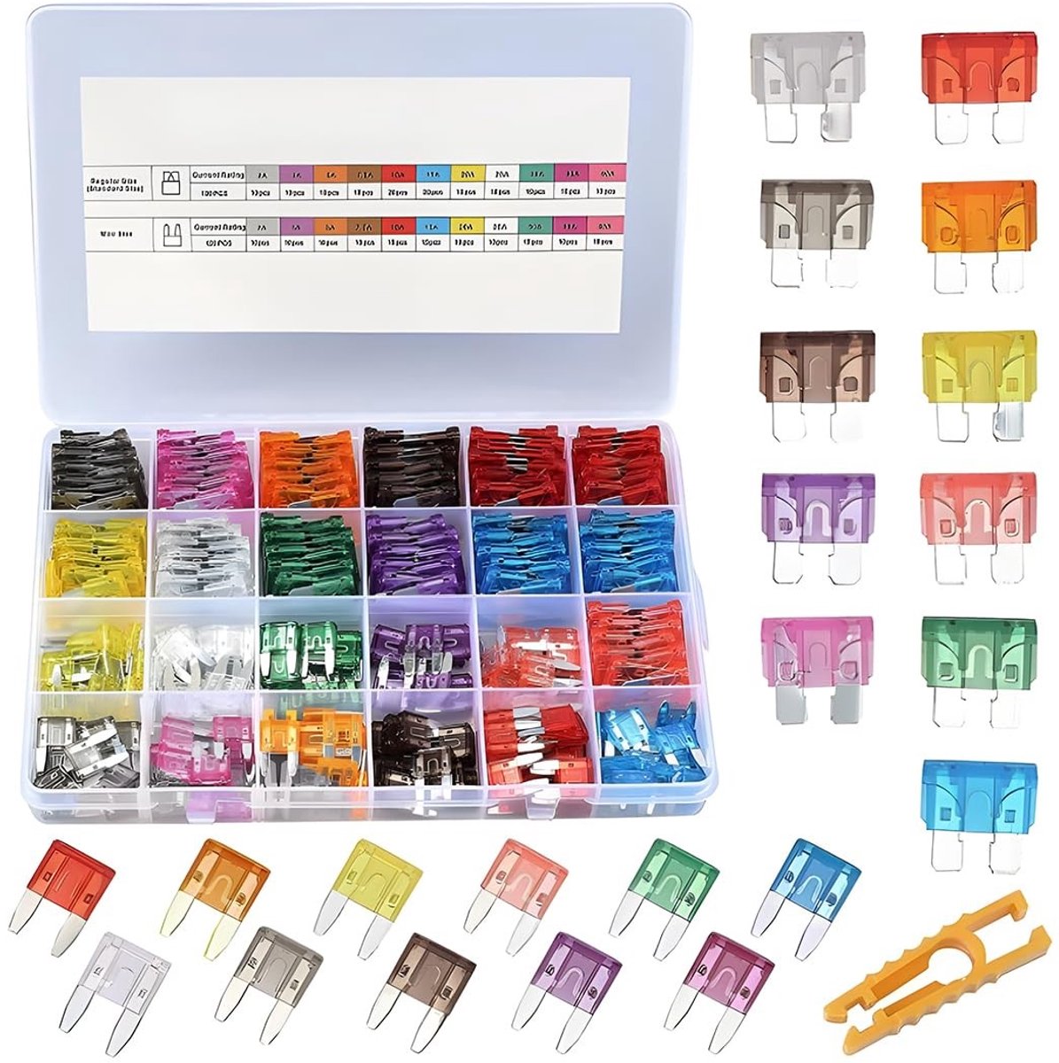 Dailygoods - Dailygoody - Zekeringsset Auto - Assortiment Autozekeringen - Voor Auto's en Vrachtwagens - 250 Stuks - Inclusief Opbergkoffer - Veelkleurig