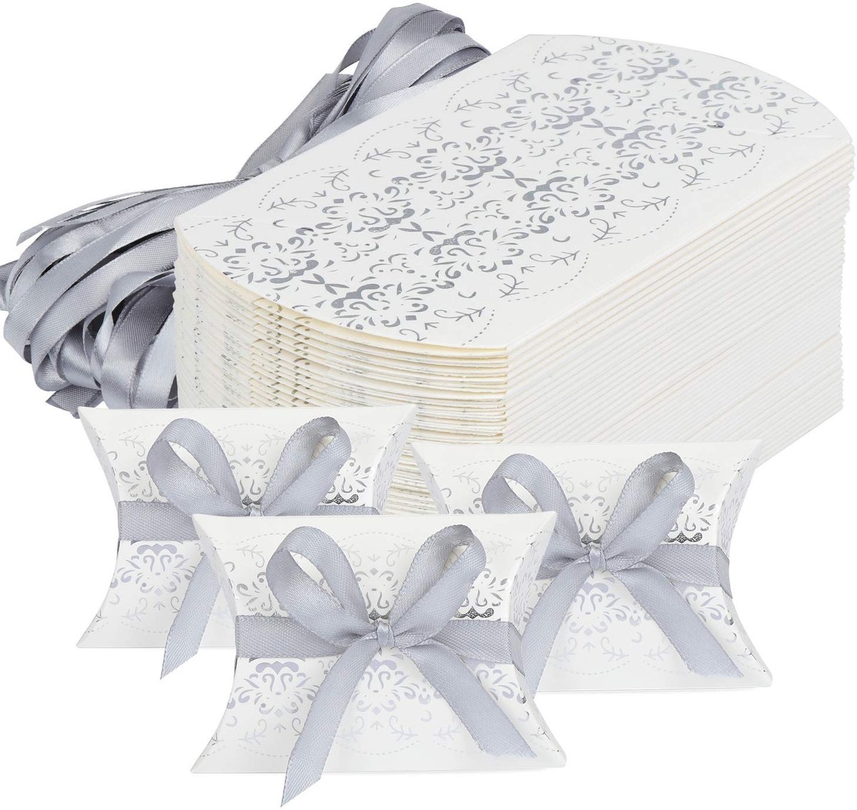 Dailygoods - Dailygoody - Pillow Shape Wedding Favor Boxes - Feestelijke Candy Box - 50 Stuks - Ideaal voor Bruiloften - Luxe Zilver - Perfect voor Feesten