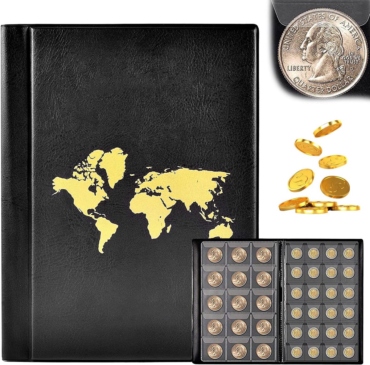 Dailygoods - Dailygoody - Coin Collectible Album - 480 Compartimenten - Hoogwaardige Bescherming - 33 x 33 mm - Perfect voor 2 Euro Munten - Ideaal voor Muntenverz
