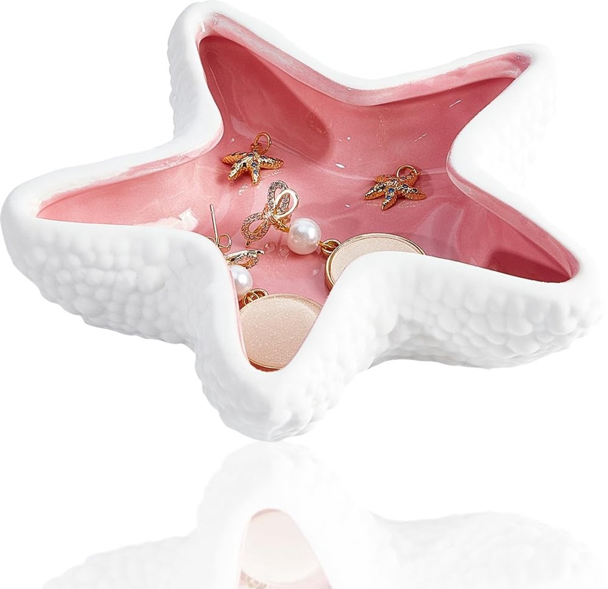 Dailygoods - Dailygoody - Sieraden Organizer - Keramische Ring Houder - Roze - Decoratieve Schotel - Oorbellen en Ketting Opslag - Geschikt voor Thuis - Kleur: Roze