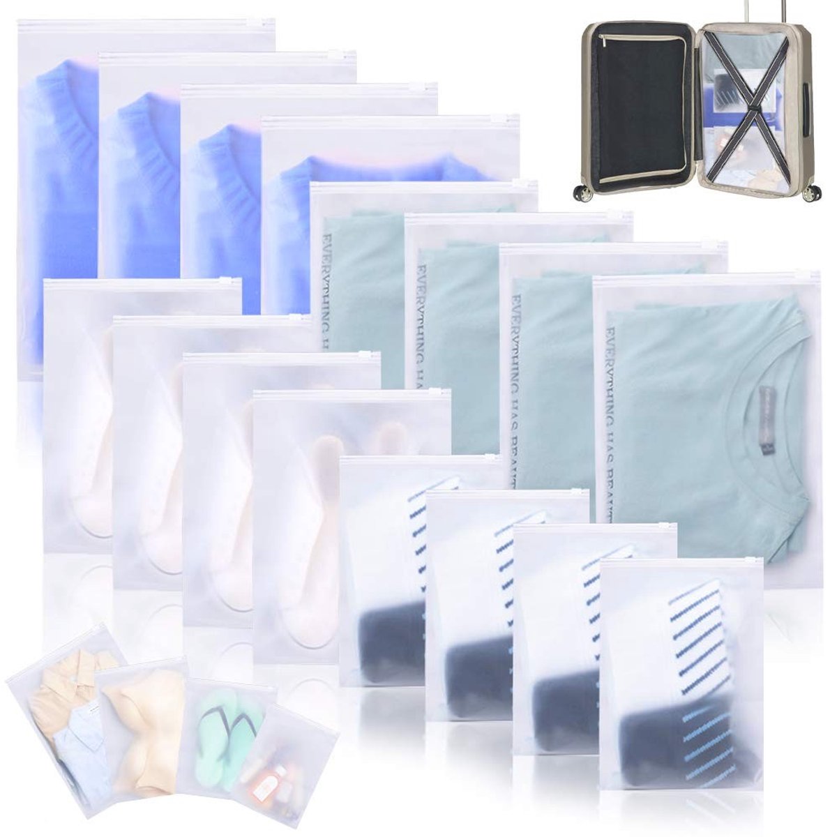 Dailygoods - Cosensi - Dailygoody - Reistassen voor Kleding - Opbergzakken - Ruimtebesparend - 16-delige set - Ideaal voor Reizen - Inclusief Waszak