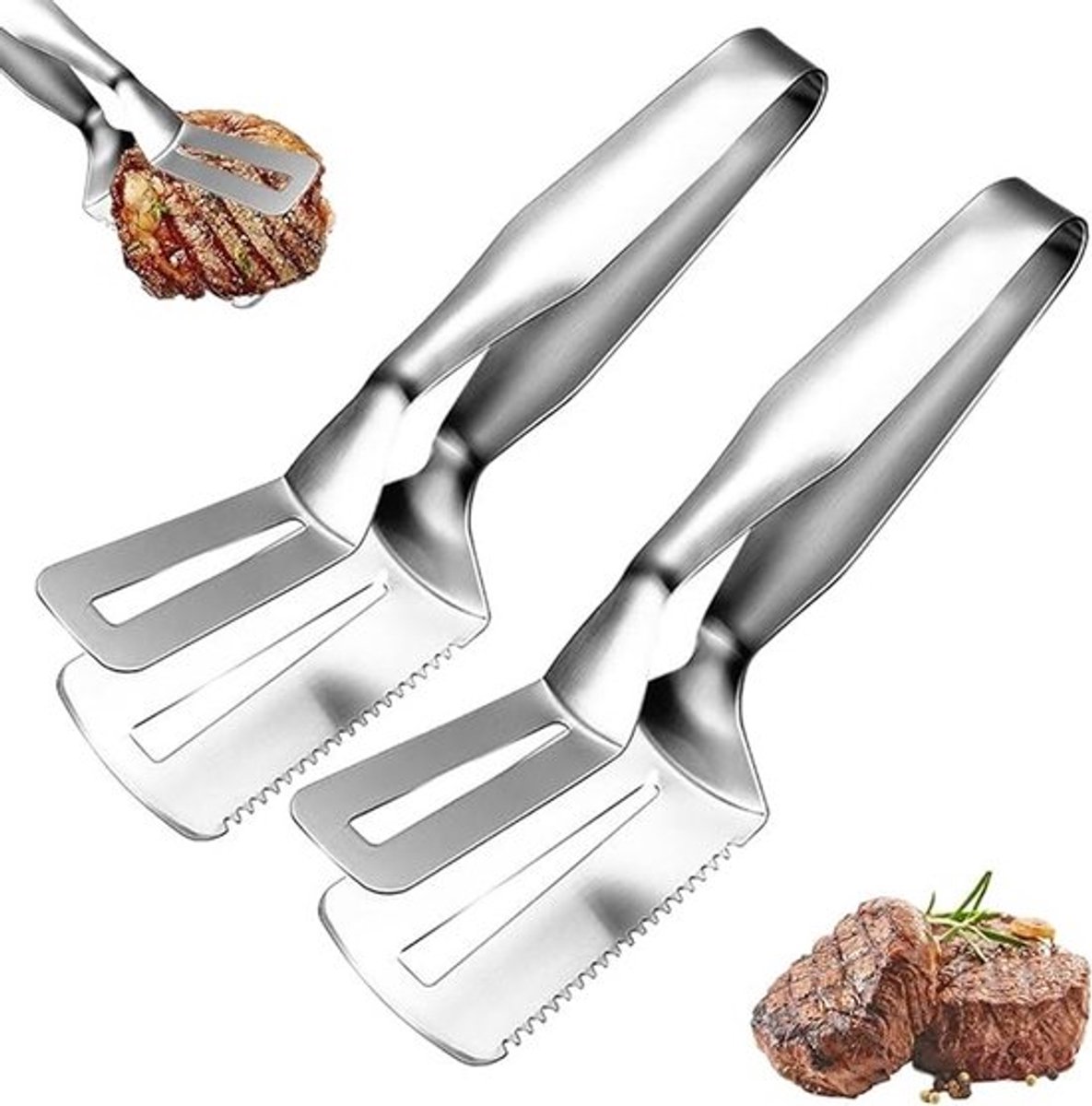 2 Stuks Roestvrij Stalen Barbecuetangen voor Koken en Serveer