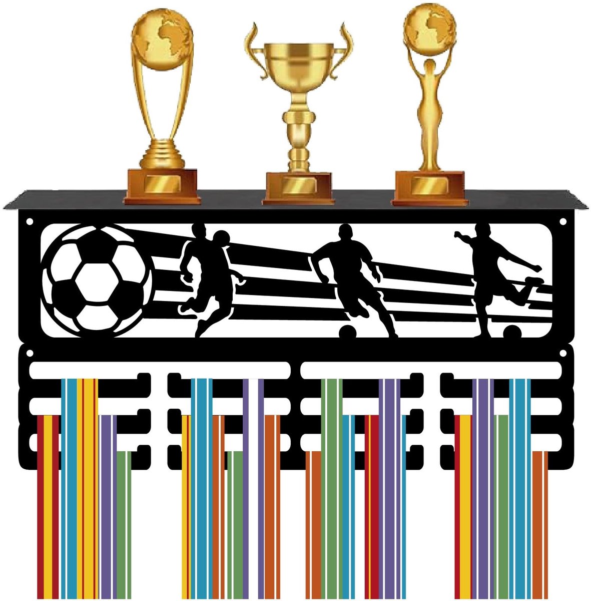 Dailygoody - Voetbal Medaille Hanger - Medaille Display - Muur Organizer voor Sport Awards - Zwart - Trofee Rek - Voor Atleten en Spelers - 60+ Medail