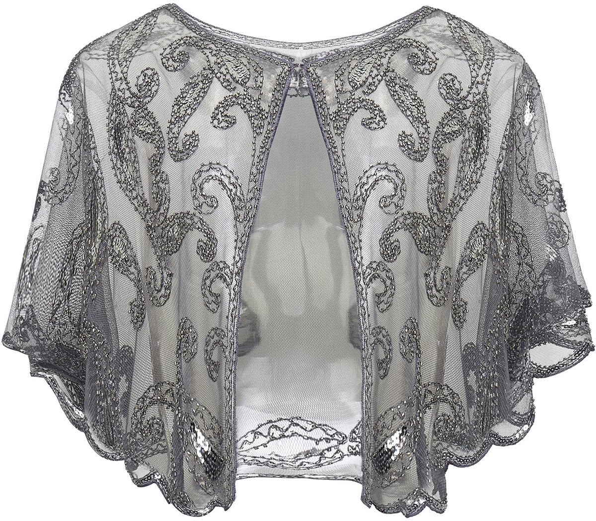Dailygoody - Damessjaal - Jaren 1920 - Vintage Chique - Grijs - Pailletten - Perfect voor Avondjes Uit - Retro Gevoel
