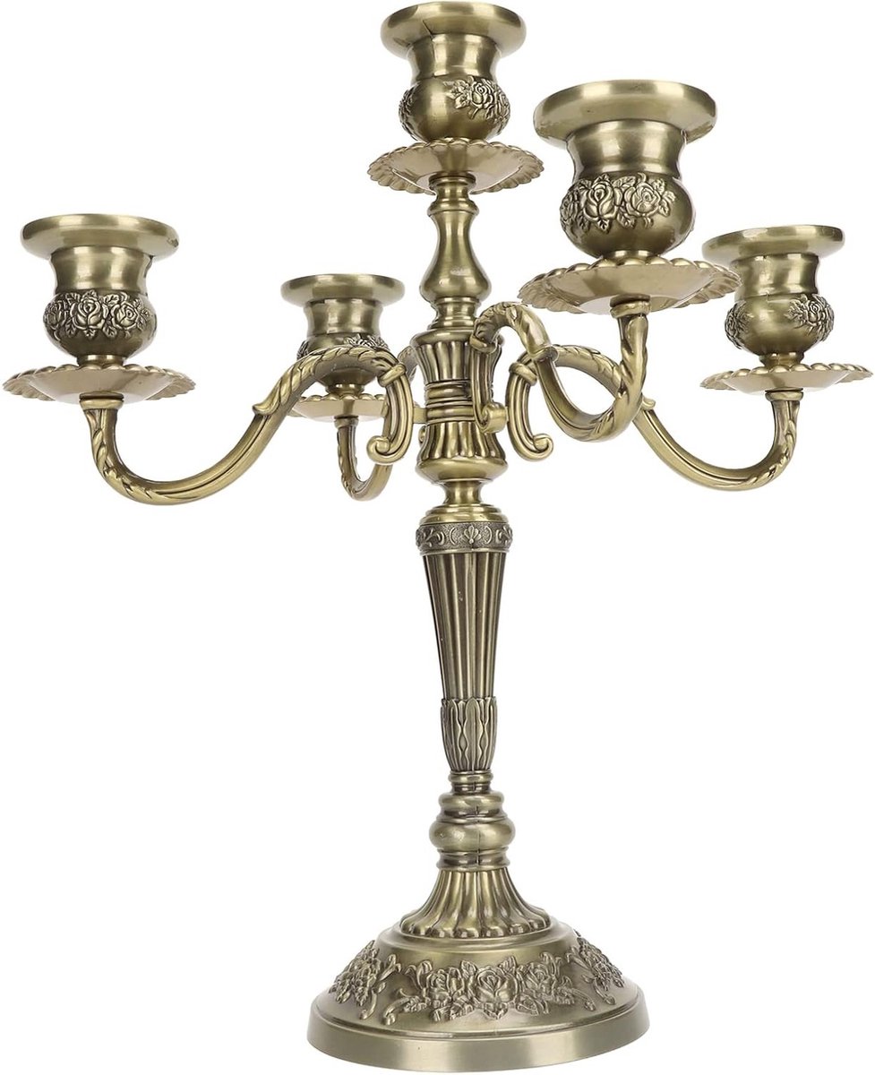 Elegante Vijfarmige Kandelaar voor Pillarcandles, Polished Zinklegering, Perfect voor Feestdecoratie en Bruiloften, Duurzaam en Krasbestendig