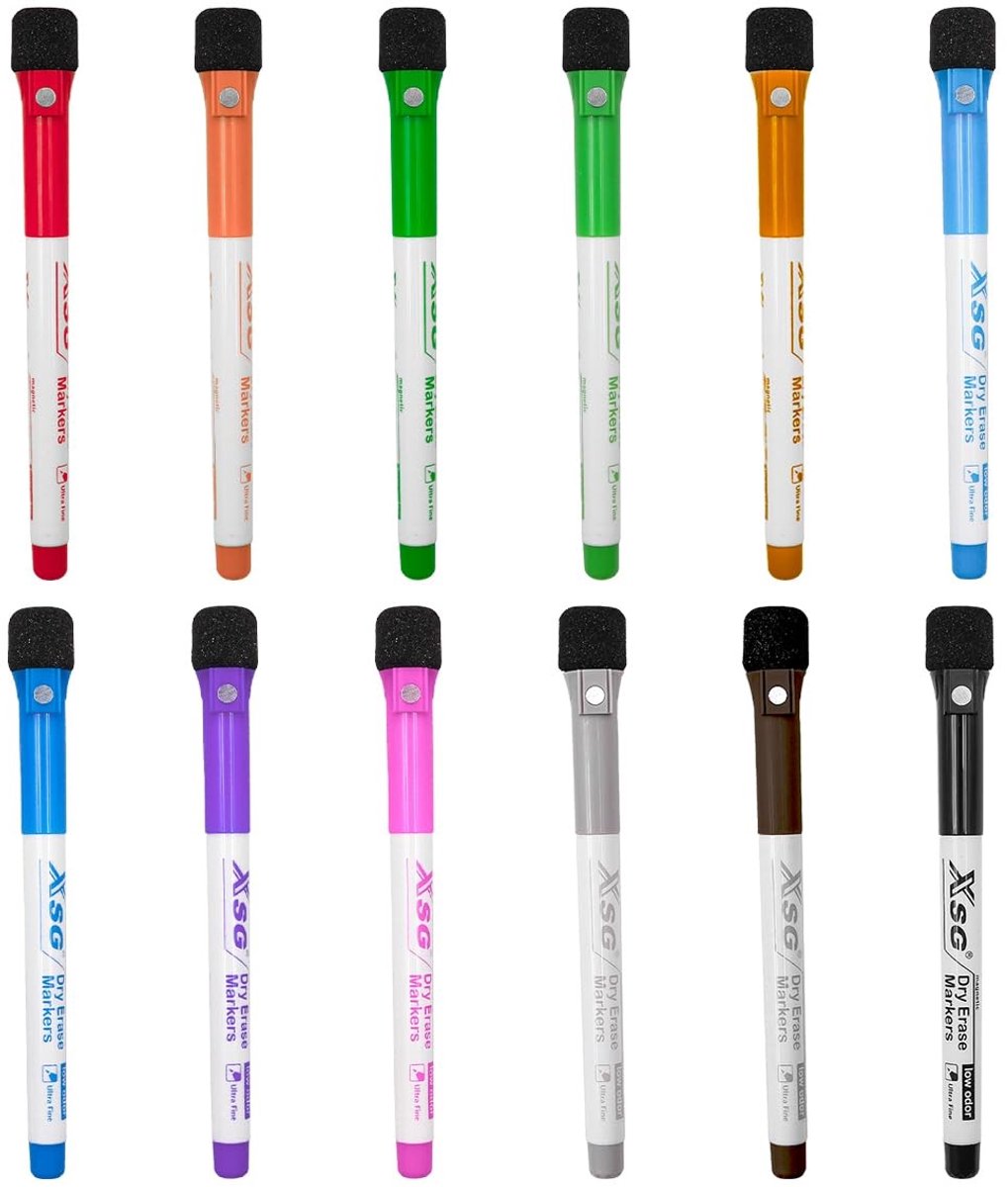 Dailygoods - Dailygoody - Magnetische Whiteboard-Pennen Set - Droog Uitwisbare Markers - Fijne Punt - Kleur: Multicolor - Ideaal voor School en Thuis - 12 Stuks