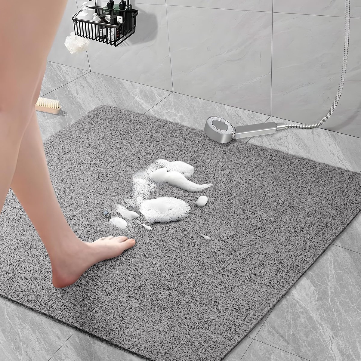 Dailygoods - Dailygoody - Loofah Douchemat Antislip - Wasbare Antischimmel Badmat - Grijs - Sneldrogend en Ondersteunend - Ideaal voor Binnendouche - 60 x 60 cm