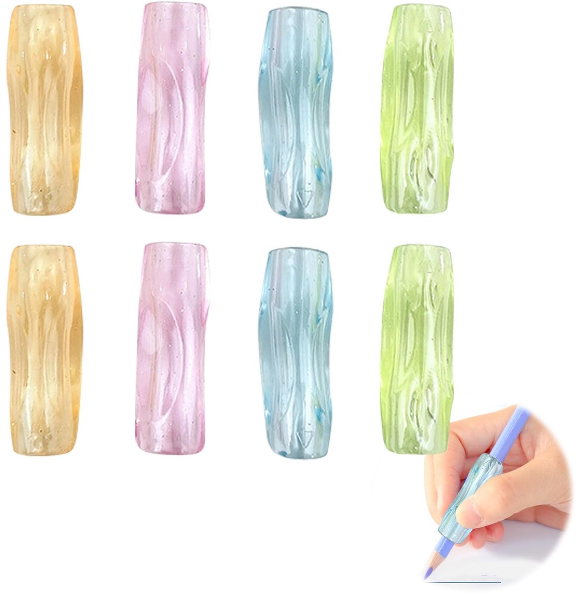 Dailygoods - Dailygoody - Ergonomische schrijfhulp - Siliconen pennengrepen - Comfortabele grip - Set van 8 - Ideaal voor kinderen - Kleurrijke potlood grips