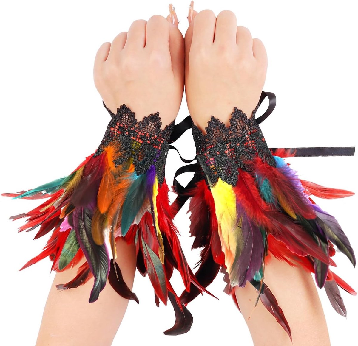 Feather Armbanden en Laarzen, Decoratieve Lange Handschoenen voor Halloween, Carnaval en Gothic Feestjes, Zwart en Elegant