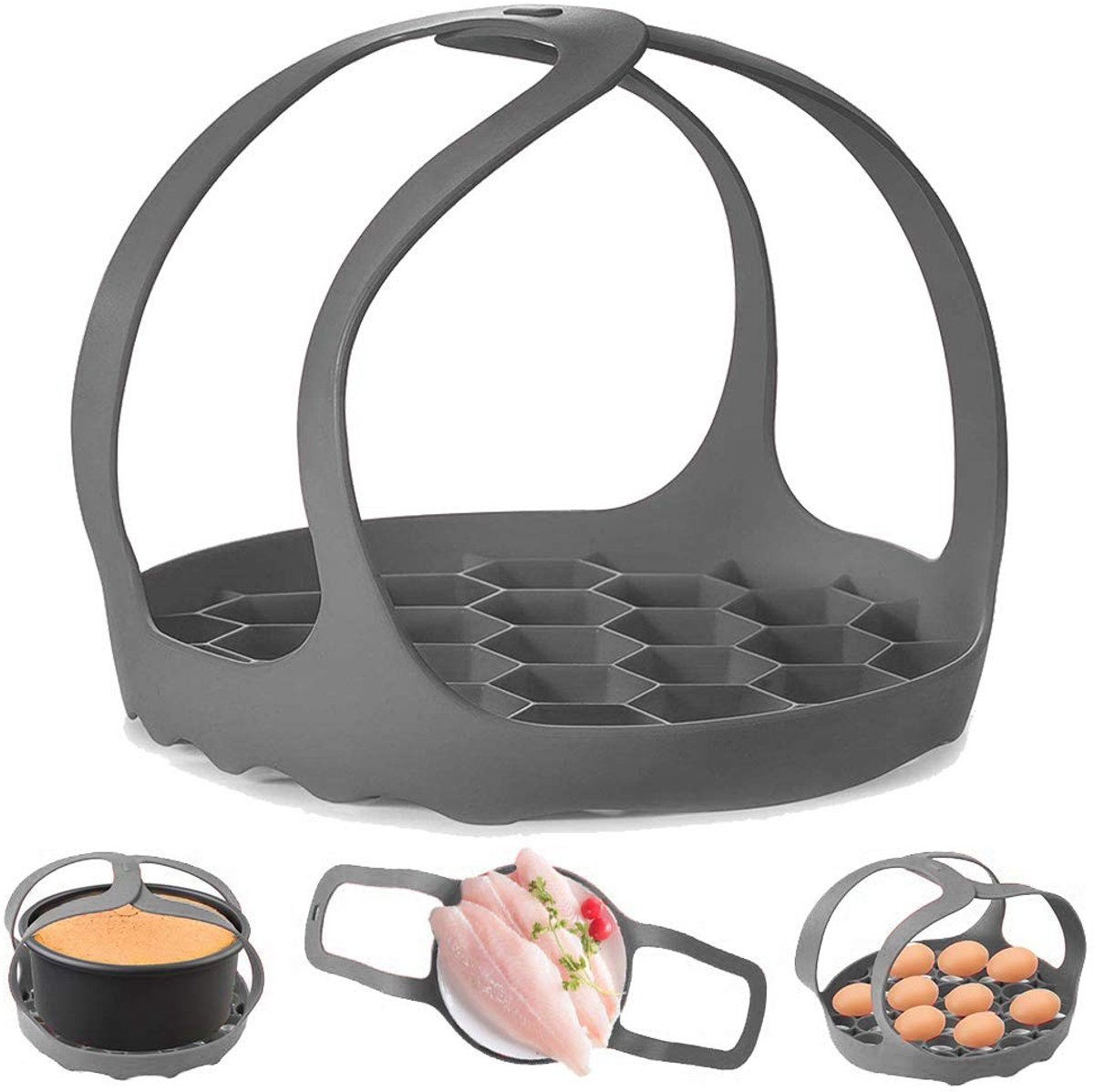Dailygoods - Dailygoody - Snelkookpan Sling - Siliconen Bakvormen - Hittebestendig en Vaatwasmachinebestendig - Grijs - Eierstomer en Onderzetter - Geschikt voor 6