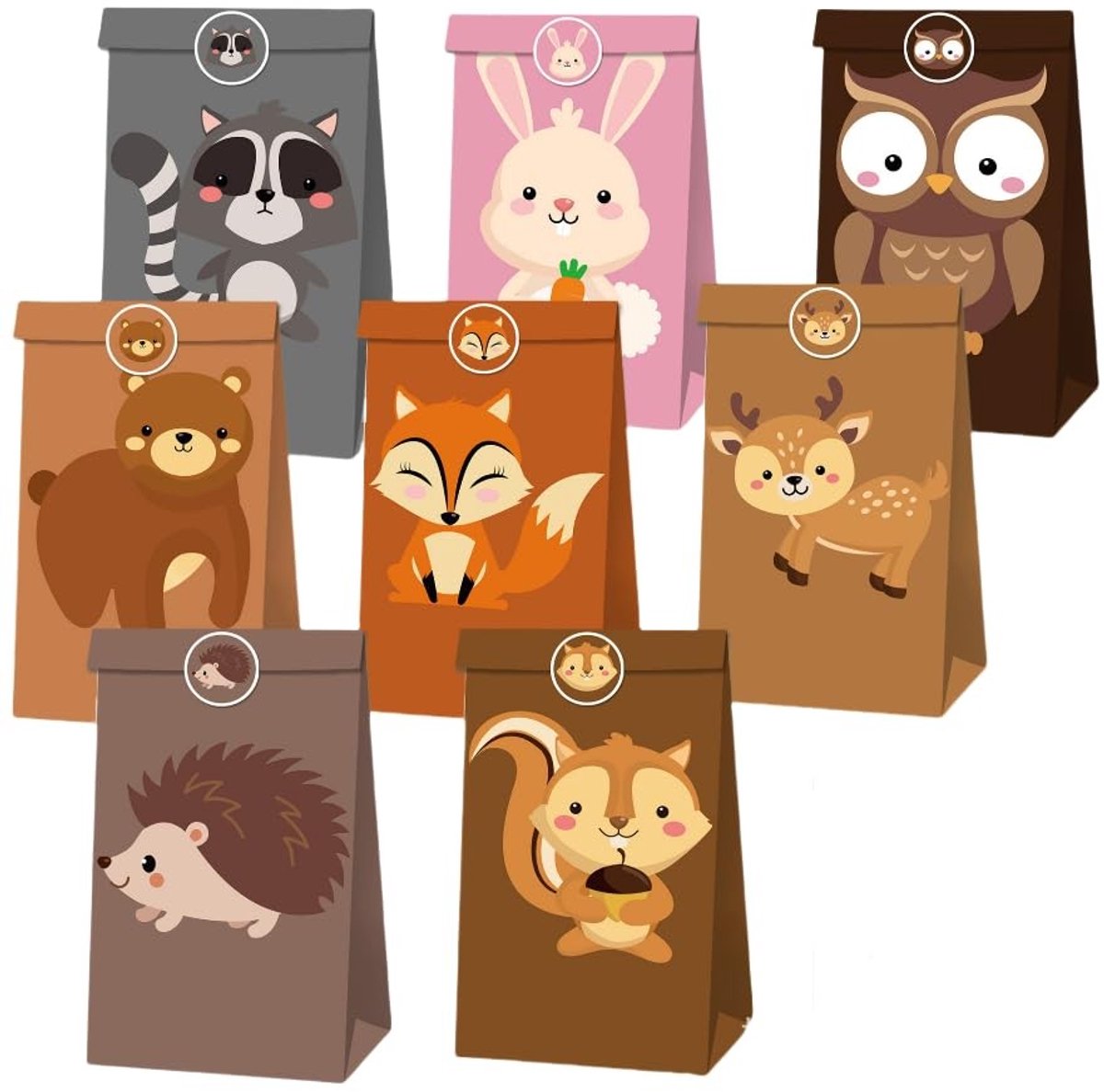Dailygoods - Dailygoody - Jungle dier wasbeer egel vos - Cadeautas kinderen - Kraftpapier - Verjaardag - Snoep zakken - Decoratie accessoires