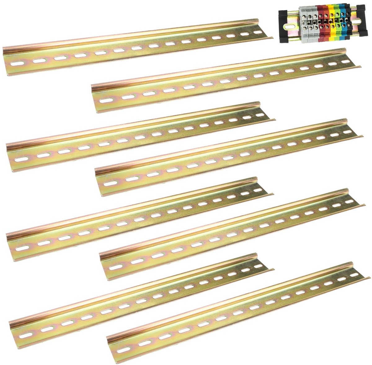 Dailygoods - Dailygoody - 8 Stuks DIN-Rails - Gekleurde Stalen Ophangrails - Ideaal voor Elektrische Apparaten - Goud - Stroomonderbrekers - Hoogwaardige Staal - G...