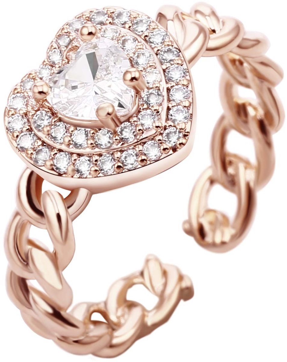 Dailygoods - Dailygoody - Hartringvinger - Verstelbaar - Hypoallergeen koper - Natuurlijke zirkon - Modieuze en elegante sieraden - Geschikt voor meisjes - Kristal