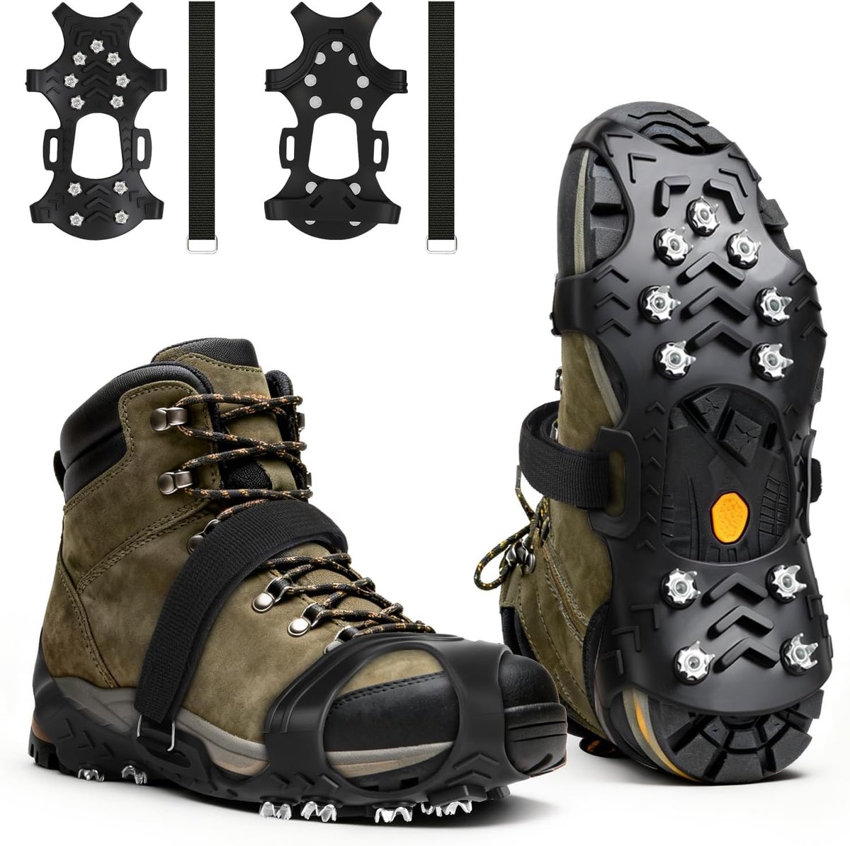 Schoenspikes voor optimale grip, 11 roestvrijstalen tanden, ideaal voor wandelen, hiken, klimmen en vissen in sneeuw en ijs