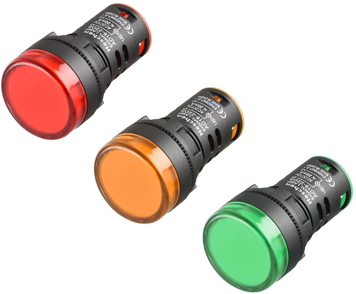 Dailygoods - LED Indicator-pilootlamp - 22mm - 12VDC - Rood Groen Geel Lichtkleur - 3-pack - Voor schakelaars en panelen - Compact en betrouwbaar